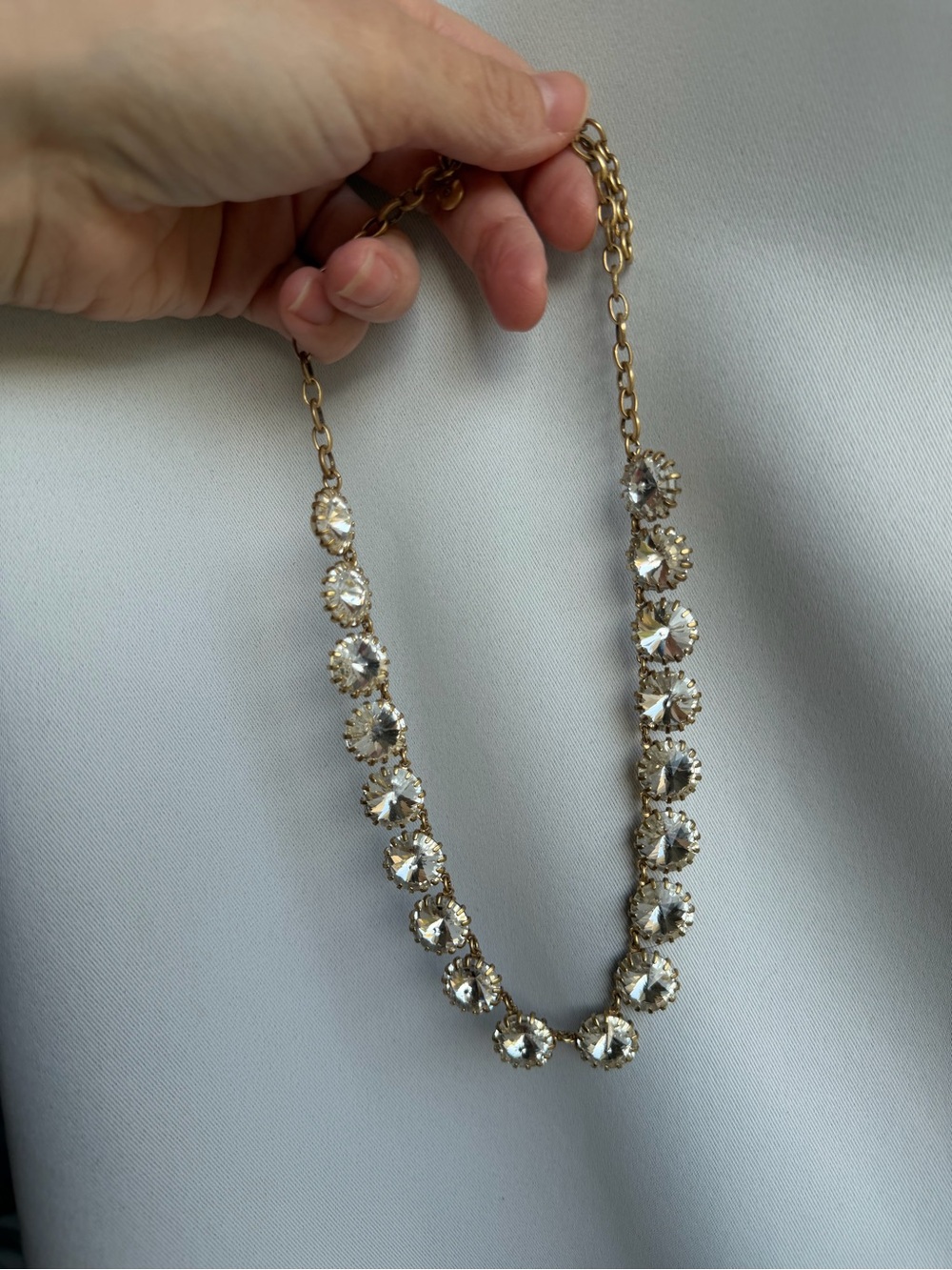J.Crew Gold Tone Oversized Clear Crystal Round Riviere Collar Necklace Statement - Picture 7 of 7